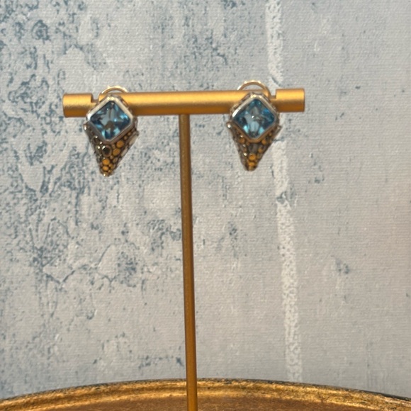 John Hardy Jewelry - Vintage John Hardy Silver & 18K Gold Blue Topaz Huggies Earrings